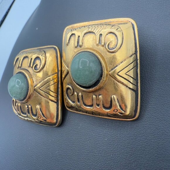 Vintage 1980s Laurel Burch Chunky Tribal Clip On Earrings - Picture 7 of 11